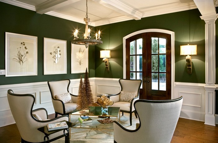 How to decorate a dark green living room